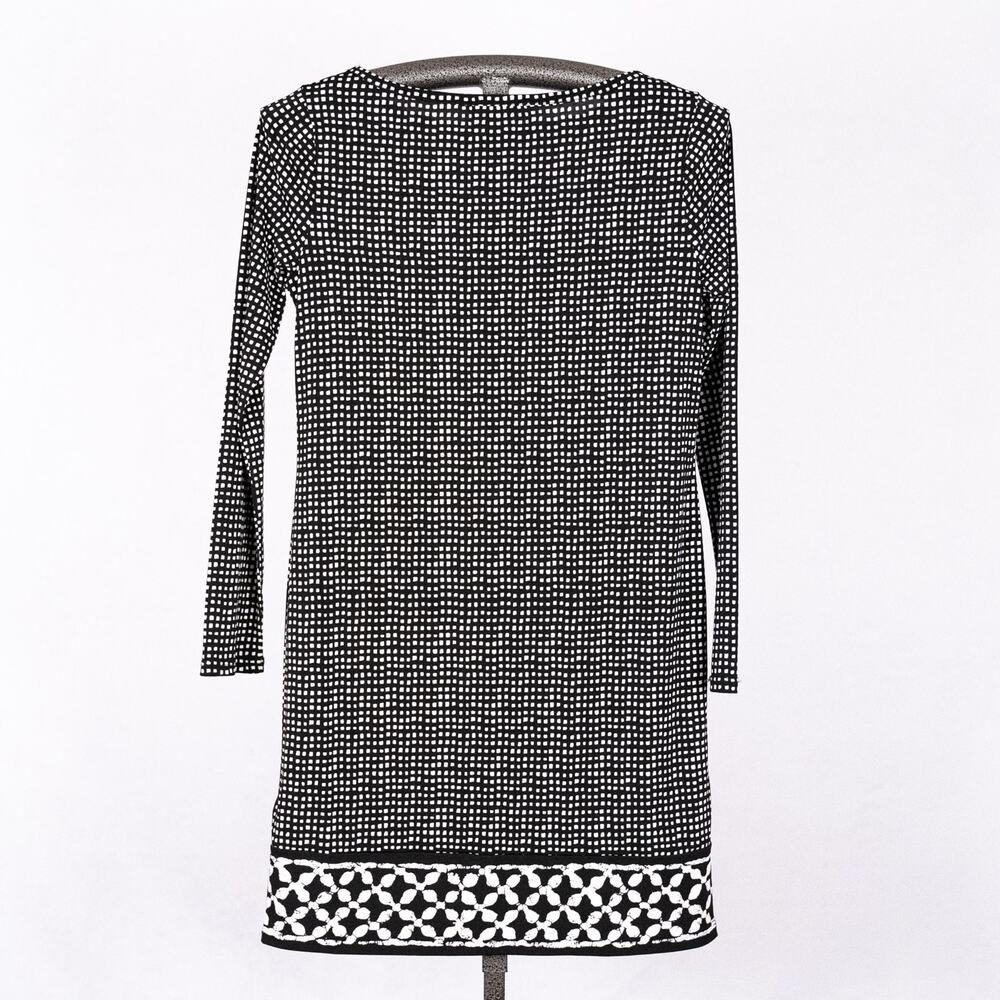 MICHAEL Kors Women's Stretch Knit Shift Dress SZ MEDIUM Capsule Check Career B&W - Picture 2 of 4